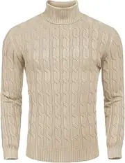 [COOFANDY] Men's Slim Fit Turtleneck Sweater Casual Twisted Knitted Pullover