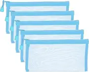 uxcell B6 Mesh Zipper Pouch Bags, 5 PCS Mesh Bags with Zipper Plastic Storage Pocket for Organizing File Beads Office Home Supplies, 11.5x23cm, Sky Blue