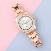 NEW Genoa Finest CZ 5.75ctw Accent Multi-Function Chrono Watch 38mm Rose Gold AB