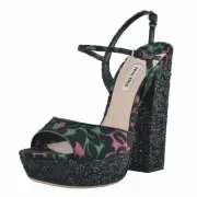 Miu Miu Women's Sequins Trimmed High Heels Platforms Shoes Size 5 6 7 8 10