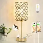 Gold Lamp for Bedroom-Crystal Table Lamp with USB-C+A & AC Ports,3-Way