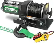 Zostera 2000lb ATV Winch Electric 12V,with Synthetic Rope, RV Waterproof Towing Winches,with Wired Manual Remote Controller Switch,with Mounting Plate, Fairlead&Hook
