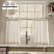LIMON HOME Small Window Curtains for Kitchen,Cafe Curtains 24 Inch Length,Boho Striped Kitchen Pinch Pleat Curtain with Hooks Rings for Half Windows Semi Sheer Light Filtering Curtains Tan on Nature