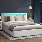 Oikiture Bed Frame Double Size RGB LED Gas Lift Storage Base White
