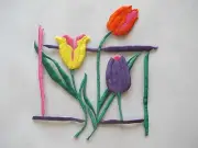 #3948 5"x6" Red,Yellow,Purple Tulips w/Frame Embroidery Iron On Applique Patch