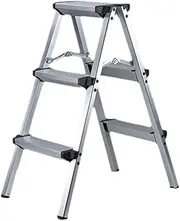 [AIMALL] 1-3 Step Folding Ladder with Aluminium Frame - Portable and Lightweight Stool, Heavy Duty Up to 150kg, Anti-Slip Steps with Rubber Feet, Compact Design for Home and Office Use