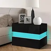 ALFORDSON LED Bedside Table Nightstand Storage Cabinet Organiser with 2 Drawers, 4-Side High Gloss Side End Table with RGB Light for Living Room Bedroom Hallway (Miron Black)