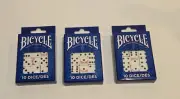 (3) Bicycle 10 Dice Pack Set White With Black Pips Classic Gaming Accessory -NEW