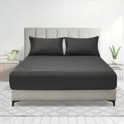 LINENOVA 2000TC Fitted Sheet Pillowcases Set(King single,Dark grey)