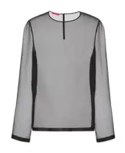 sheer long-sleeved chiffon top XS Black