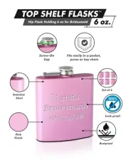 6-Pack Personalized 6oz Bridal Party Hip Flasks, Pink