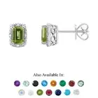 Sterling Silver 6x4mm Emerald Cut Natural Peridot Diamond Accent Stud Earrings