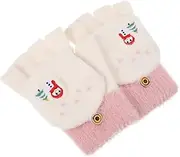 [SAFIGLE] 1 Pair Flip Half Finger Gloves Anti- Slip Gloves Winter Mittens Warm Mittens Striped Gloves Ski Gloves Winter Gloves for Children Knitted Warm Gloves Acrylic White