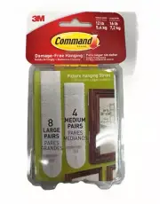 Command Picture Hanging Strips 8 Large, 4 Medium Holds Up to 16 lb White17209ES