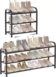 Expandable Shoe Rack, 3 Tier Adjustable Shoe Organizer Shelf for Closet, Black M