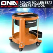 Round Mechanics Roller Seat Creeper Stool w/ Tool Storage Drawer & Tray Orange