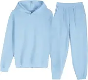 [Generic] Women 2 Piece Sweatsuits Long Sleeve Hooded Pullover Sweatshirt Jogger Pants Fall Winter Loose Tracksuit Lounge Sets, Sky Blue, Small
