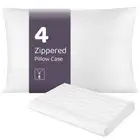 Cotten Pillow Case Protector with Zipper, Standard Size Set of 4, 100% Long-S...