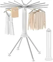 Foldable Four-Legged Clothes Drying Rack, Portable Compact Cylinder Clothes Drying Rack with Clothing Hanger 16 Dry Rods, Carbon Steel Pipe Material, for Balcony Household Hanging Clothes 1 Layer