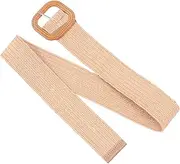 [CATIEBYE] 1Pc Women Creative Elastic Waist Belt Simulated Woven Design Comfortable Buckle Belt for Dresses Everyday Wear Khaki
