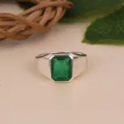 3Ct Emerald Cut Lab-Created Emerald Men's Engagement Ring 14k White Gold Plated