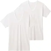 [Gunze] Men's 2-Piece Cool Inner Top, Handsode U Fire, White, L