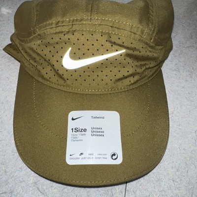 NIKE Adult Tailwind Perforated ADV Running Hat/Cap Olive Green, BV2204-367