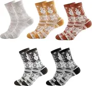 [Adigaber] 5 Pairs Women Christmas Socks Medium Tube Snowman Double Needle Double Way Thickened Warm Winter Socks One Size Colorful Ladies Socks