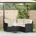 Garden Sofa with Table&Cushions L-shaped Black Poly Rattan outdoor sofa vidaXL