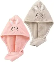 Baluue 2pcs Absorbent Hair Drying Cap Soft Turban Towel Wrap for Quick Dry Hair for Bathing Shower Beauty Routine