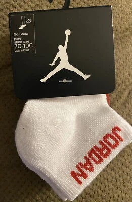 Nike Jumpman Jordan No Show Kids Socks Shoe Size 7C-10C. NWT