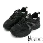 GDC-時尚沖孔素色流行厚底運動風休閒鞋-黑色