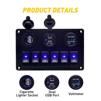 Car 6 Gang 12V Switch Panel Rocker LED Toggle USB ON-OFF For Boat Marine Caravan (for: Honda Civic)