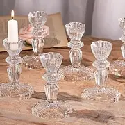 [simeitol] Glass Candlestick Holders Set 6PCS, Clear Taper Candle Holders Bulk, Crystal Tall Candle Holder for DIY Wedding, Festival, Party, Christmas Table Decor