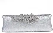 [Damara] Womens Rhinestone Peacock Clasp Hardcase Cocktail Clutch Evening Handbag,Silver