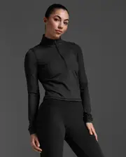 Flex Crop 1/2 Zip Long Sleeve, 2XU, M, Black/Black, Female
