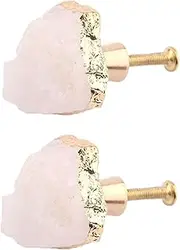 Furniture Knobs 2 Pcs Natural White Crystal Brass Drawer Cabinet Wardrobe Sliding Door Furniture Handle