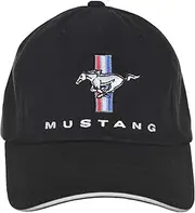 [Checkered Flag Sports] Checkered Flag Men's Ford Mustang Cap Tri-Bar Pony Logo Adjustable Black Hat, Black, One Size