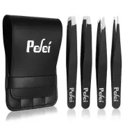 Pefei Tweezers Set - Professional Stainless Steel Tweezers for Eyebrows (Black)