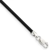 Sterling Silver 20Inch 2mm Black Rubber Cord Necklace