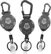 3-Piece Retractable Keychain, Retractable Badge Reel, Heavy Duty Snap-On Badge Holder With 31.5" Steel Retractable Cord, 8.0 oz Round, Outdoor Mountaineering, Easy Pull Buckle, Steel Cord Black