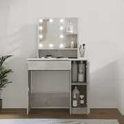 Dressing Table with LED Lights, Concrete Grey 86.5x35x136 cm – Engineered Wood Vanity Desk with Mirror, Drawers, Open Storage and Side Cabinet for Makeup, Bedroom Decor, Functional LED