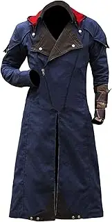 [KAAZEE] Assassin's Creed Unity Arno Dorian Victor with Detachable Hoodie Cosplay Costume Blue Denim Cloak Trench Coat
