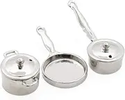 Odoria 1/12 Scale Dolls House Miniature Pots and Pans Dollhouse Kitchen Accessories, Silver