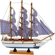 MUSISALY Wooden Sailing Ship Mediterranean Style Coastal Decor Handmade Nautical Boat Model for Home Random