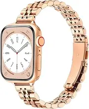 Slim Stainless Steel Band fits Apple Watch Bands for Women 42mm(Series 10) 41mm 40mm 38mm, Cute Dressy iWatch Bands for Apple Watch Series 10 Band Apple Watch Se Band 9 8 7 6 5 4 3-1-Rose Gold