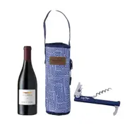 Wine Cooler Bag Bottle Drink Carrier Tote Bag Travel Picnic w/ Strap & Opener Of Blue And White Checkered