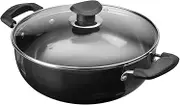 Vinod Hard Anodized Kadhai 7 Liters(7.3 Quarts) – Stainless Steel Lid – 30cm – Suitable For Indian Cooking, Sauces, Stews - Large Saucepan – Multi-Use Deep Wok/Pot – Riveted Handles – Round Bottom