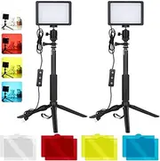 2-Pack Desktop USB Video Lights Kit with 2 * Dimmable Fill Light 5600K + 2 * Ex Ble Tripod + 2 * Ballhead + 8 * Color Filters(Red/Low/Blue/White) for Video Conference Lig Ng Black