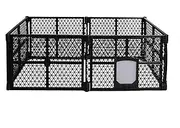 PaWz Pet Playpen Folding Dog Plastic Puppy Exercise Enclosure Fence 6 Panels, Dog Play Pen Connectable Fence with Lockable Gate, Universal Portable Pet Exercise Cage Yard for Indoor Outdoor Black